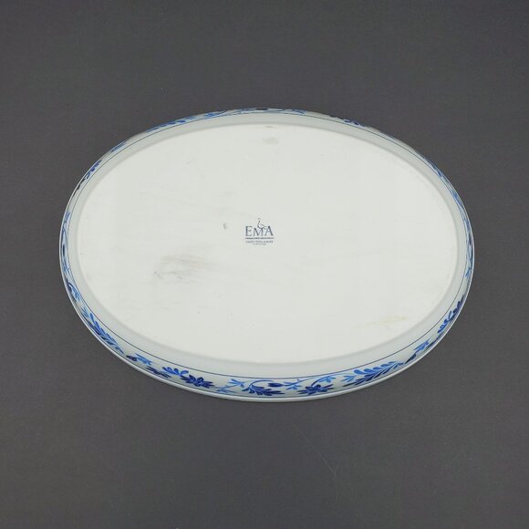 EMA Grupo Vista Alegre Portugal Oval Casserole Serving Dish Blue Floral on White - Picture 4 of 6